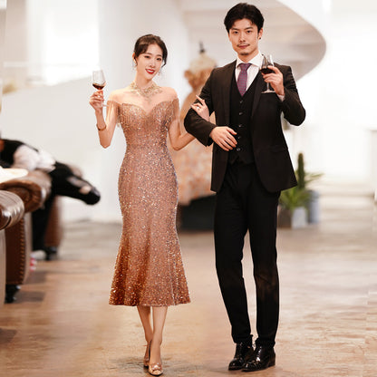 Evening dress women's 2025 new annual meeting fishtail banquet elegant temperament socialite host dignified atmospheric dress
