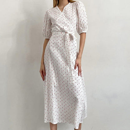 XAKXX 2025 early spring new love printing V-neck apron high waist dress 2025 fashion cross-border pure cotton long dress women