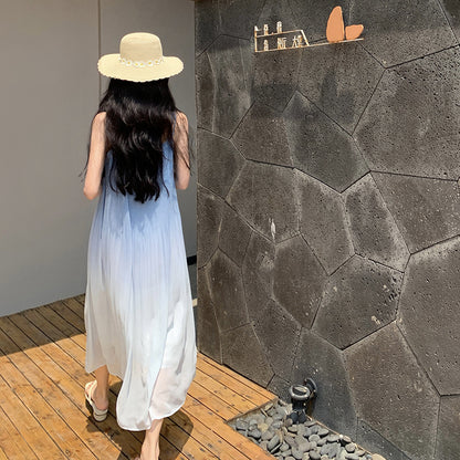 2025 Seaside vacation suspender dress niche design super good-looking gradual change  gentle wind chic beautiful fairy dress