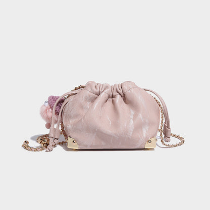 2025 Guofeng New Chinese Silk popular Pleated Crossbody Bag Chain Women's Bag One Shoulder Crossbody Small Bag Pumping Bucket Bag