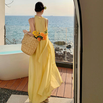 2025 Island beautiful atmosphere holiday style  streamer dress girl high sense loose meat holiday dress