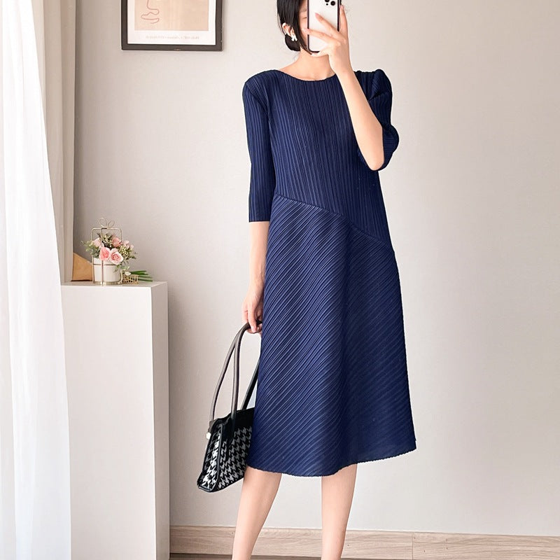 2025 temperament dress medium and long loose thin irregular design large size pleated skirt Popular trade women's clothing
