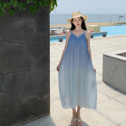 2025 Seaside vacation suspender dress niche design super good-looking gradual change  gentle wind chic beautiful fairy dress