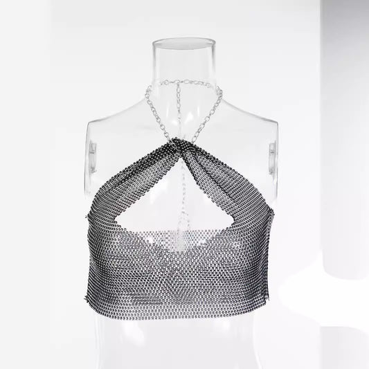 6392 Spring and summer New new products 2025 women's clothing fishing net rhinestone sling sexy tight elastic vest neck top