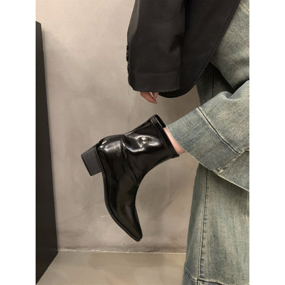2025 Korean small bare boots black pointed short boots women's shoes popular new autumn and winter Popular style white thick heel thin boots