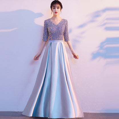 2025 New cantata costume female popular new sequined adult choir host red song recitation evening dress