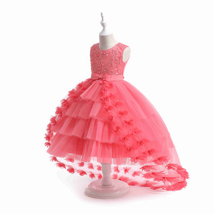 In Stock Children's Evening Dress Girls' Western Style Puffy Gauze Princess Dress Flower Girl's Wedding Girl's Trailing Dress HOTan and NEWn Style