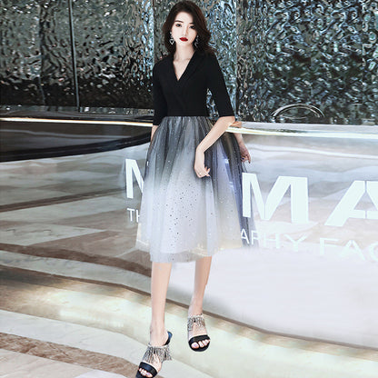 Black small evening dress women's 2025 new annual meeting art test banquet temperament host dress dress spring