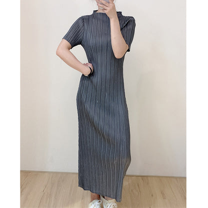 2025 Summer new pleated dress clothes femininity age reduction large size thin long solid color pleated skirt