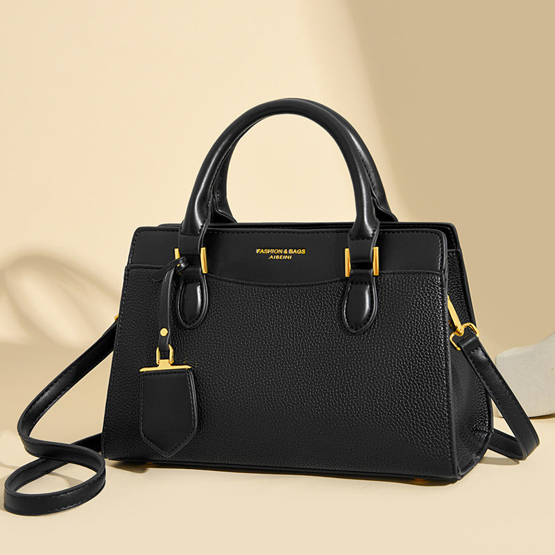 Handbag autumn new simple temperament women's bag lychee pattern splicing contrasting color shoulder bag commuter messenger bag