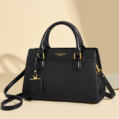 Handbag autumn new simple temperament women's bag lychee pattern splicing contrasting color shoulder bag commuter messenger bag
