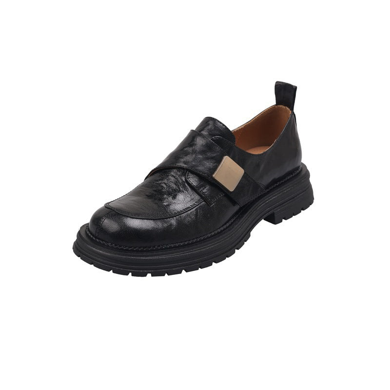 2025 Sheepskin version~ popular new retro British round head platform loafers hand-scratched sheepskin one-pedal single shoes women