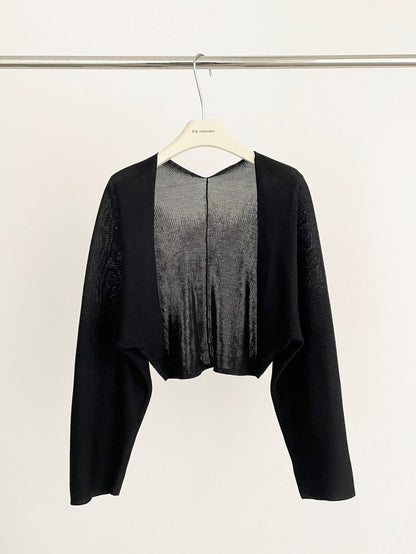 2025 ES MODISH Spring New Product Tencel Sleeve Outer Shawl Knitted Cardigan Celebrity Short Back V-Neck Jacket