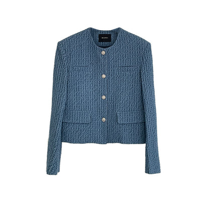 2025 ES MODISH spring new  blue small fragrant coat small people can wear celebrity temperament short coat
