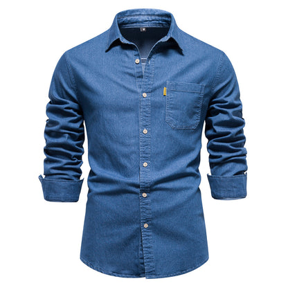 XAKXX 2025 popular Popular trade New explosion men's beautiful size denim shirt men's casual solid color men's denim long-sleeved shirt