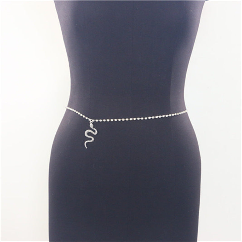 2025 SM2346  Waist chain alloy snake zodiac snake pendant rhinestone single row diamond chain waist chain waist jewelry