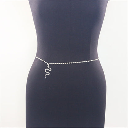 2025 SM2346  Waist chain alloy snake zodiac snake pendant rhinestone single row diamond chain waist chain waist jewelry