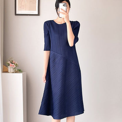2025 temperament dress medium and long loose thin irregular design large size pleated skirt Popular trade women's clothing
