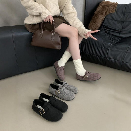 2025 Flat-bottomed niche Birkenstocks women's shoes popular new autumn and winter one-pedal Mori gray retro Birkenstocks single shoes