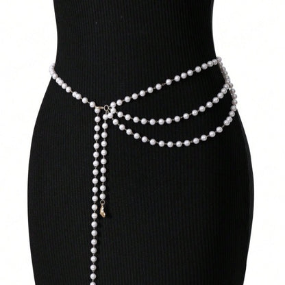 3313 women's 2025 waistchain alloy peach heart pendant pendulum chain pearl chain wavy fringed waist chain waist jewelry