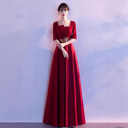 2025 Big choir performance dress women's long dress red adult host student red song solo recitation conductor evening dress