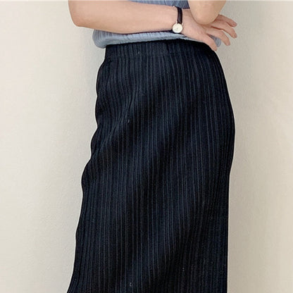 2025 Summer new product temperament Sanzhai skirt casual pleated slim fit long high elastic pleated hip skirt one step skirt