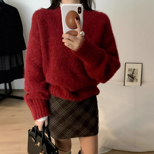 2025 [6 colors optional] Alpaca wool soft waxy sweater popular thirteen lines winter Korean version long-sleeved crew neck top M9253