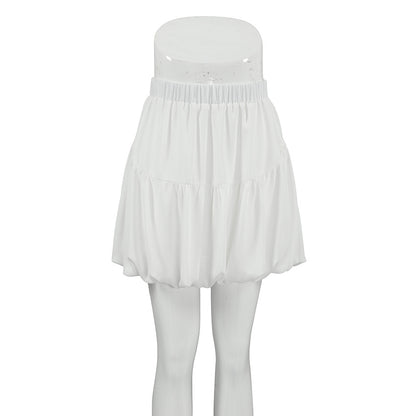 XAKXX Spring and summer simple white fashion chiffon  balloon skirt 2025 niche girls style versatile high waist skirt women