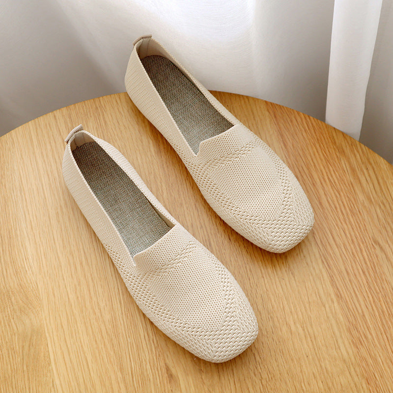 xakxx Spring and Autumn New plus Size Woven Pumps Women's Flying Woven Flat Square Toe Cloth Shoes Knitted Soft Bottom Pregnant Women One-Suit Skirt