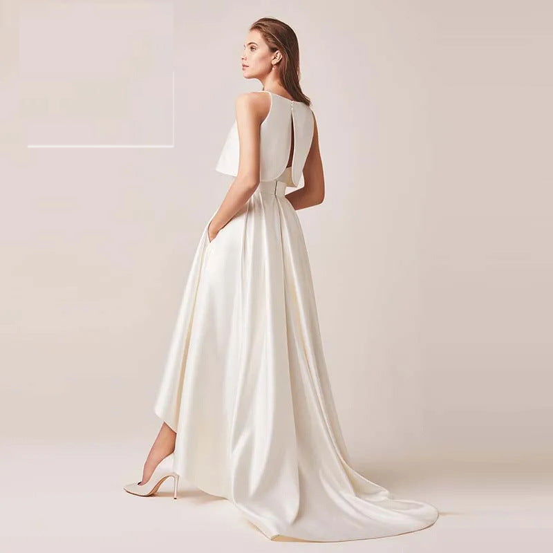 2025 Popular trade new ivory white evening dress bride simple temperament wedding dress banquet party princess dress spring