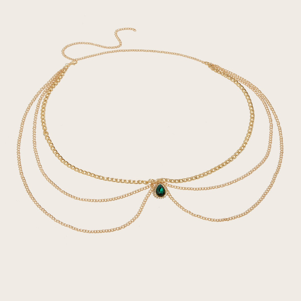 2025 MW3200  waist chain green crystal gemstone pendant multi-layer wave side pendulum chain waist chain waist decoration