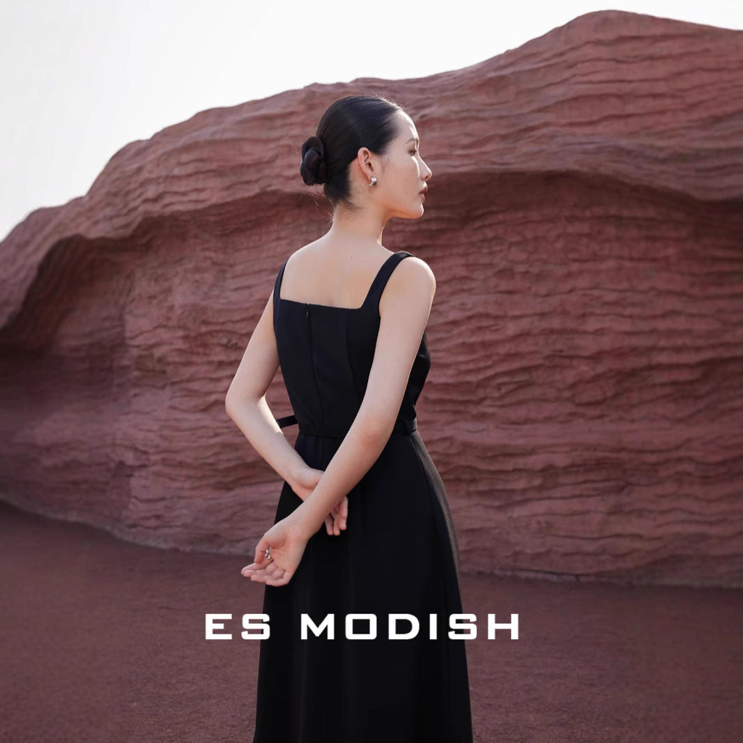 2025 ES MODISH spring new  high-end dress Hepburn style heavy industry upright version suspender dress
