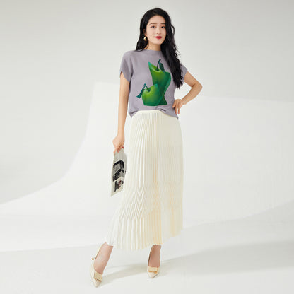2025 Shenzhen Nanyou high-end women's skirt elastic waist loose pendulum temperament commuting versatile three house pleated skirt tide