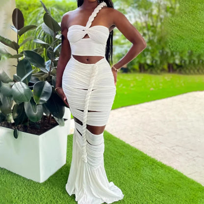 Bandage Women Long Maxi Dress Solid One Shoulder Hollow Out Evening Dress xakxx New Spring Sexy Club Party Twist Bodycon Vestidos