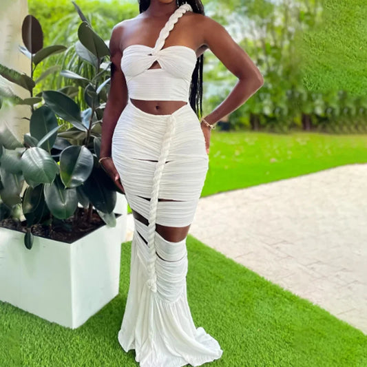 Bandage Women Long Maxi Dress Solid One Shoulder Hollow Out Evening Dress xakxx New Spring Sexy Club Party Twist Bodycon Vestidos