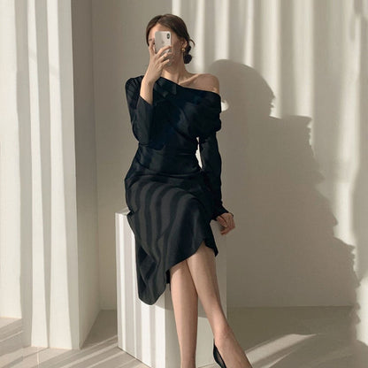 Purpdrank - 2023 Spring Outfits New spring long sleeve summer elegant female twill collar black and white party dress female office lady long dress 13067