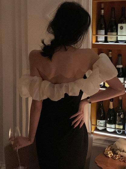 Purpdrank - 2023 Summer Off Shoulder Patchwork Dress For Women Party Elegant Fashion Outfits Elegant Midi Bodycon Clothing Vestidos