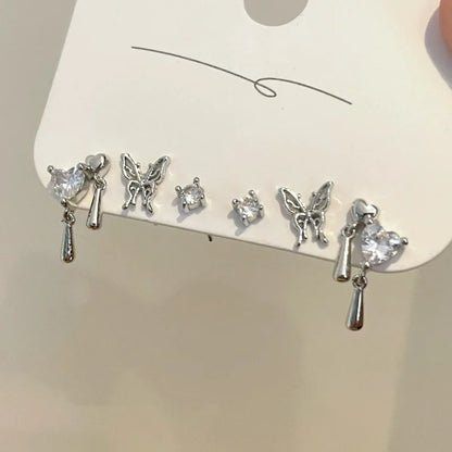 6Pcs New Goth Zircon Crystal Geometric Metal Heart Hoop Earrings For Women Vintage Y2K Accessories Aesthetic Jewelry