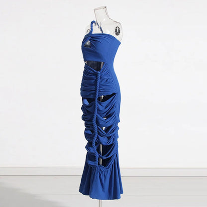 Bandage Women Long Maxi Dress Solid One Shoulder Hollow Out Evening Dress xakxx New Spring Sexy Club Party Twist Bodycon Vestidos