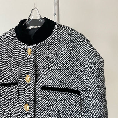 Purpdrank - Aesthetic Clothes Retro Fashion Jacket 2023 Spring Women&#39;s clothing design sense stand-up collar equestrian clothing French tweed short Coat Women