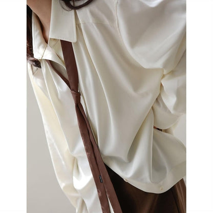Xakxx - Vintage Women Blouse Oversized Harajuku Chic Basic Korean Style with Tie Long Sleeve Shirt Loose Aesthetic Retro Female