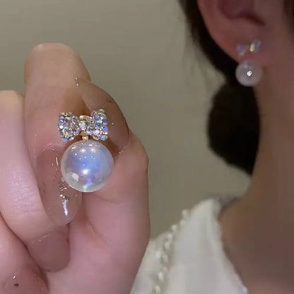 xakxx New Trend Simulation Pearl Long Earrings Women's Flower Rhinestone Wedding Pendant Earrings Fashion Korean Jewelry Earrings