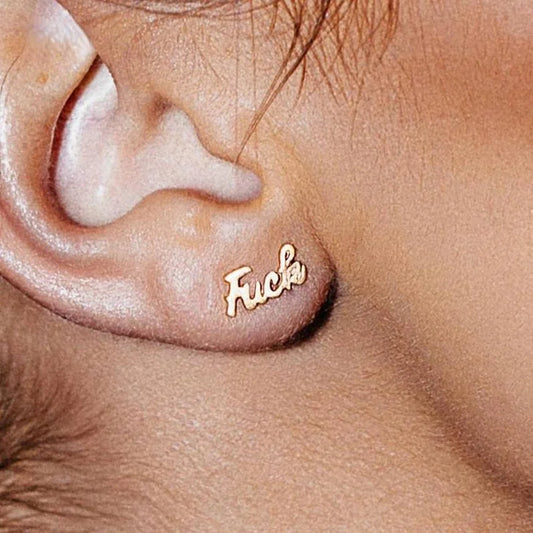 2PCS Unisex Fashion Stainless Steel Letter Ear Stud Earrings Women Men Accessories Piercing Jewelry Pendientes Brincos