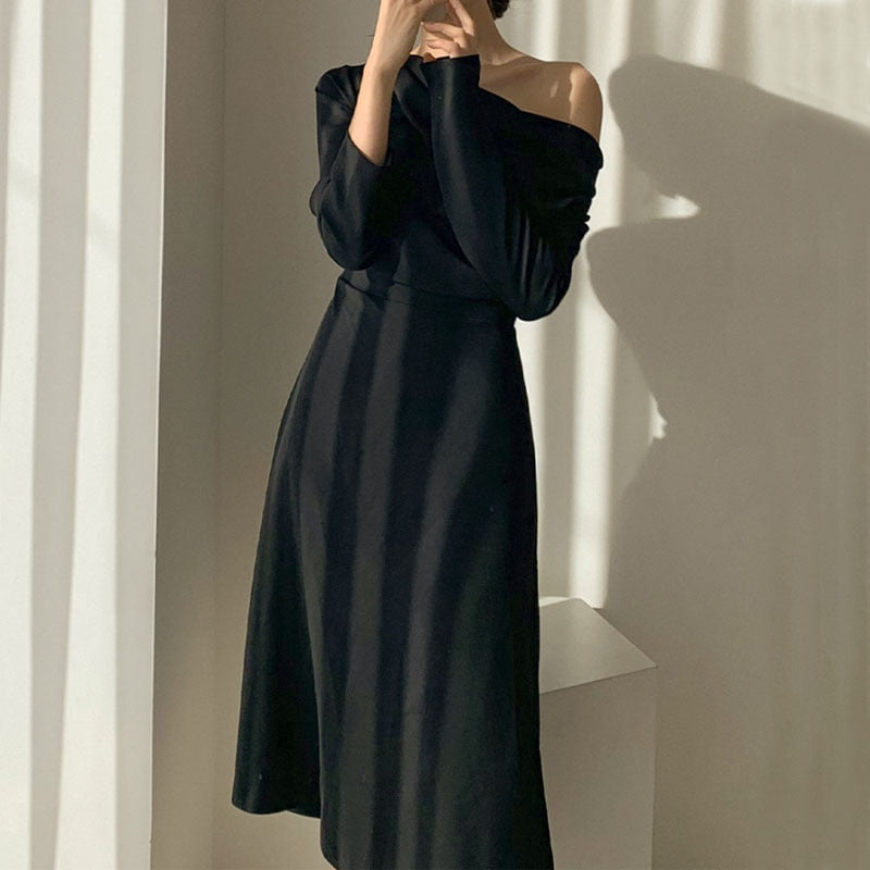 Purpdrank - 2023 Spring Outfits New spring long sleeve summer elegant female twill collar black and white party dress female office lady long dress 13067
