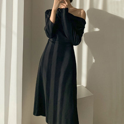Purpdrank - 2023 Spring Outfits New spring long sleeve summer elegant female twill collar black and white party dress female office lady long dress 13067
