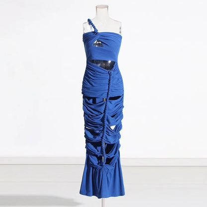 Bandage Women Long Maxi Dress Solid One Shoulder Hollow Out Evening Dress xakxx New Spring Sexy Club Party Twist Bodycon Vestidos