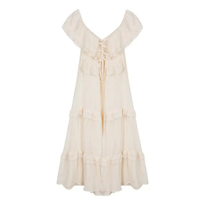 Beach Ruffles Holiday Vacation Midi Dress Women Sundress Summer xakxx Causal Off Shoulder Bandage Dresses Fashion Korean