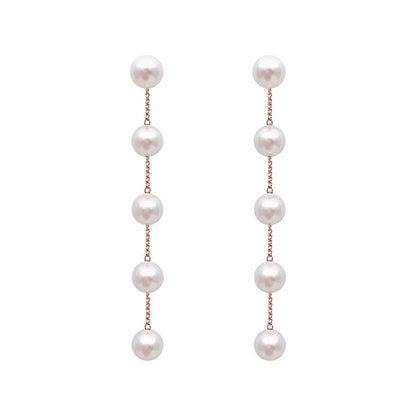 xakxx New Trend Simulation Pearl Long Earrings Women's Flower Rhinestone Wedding Pendant Earrings Fashion Korean Jewelry Earrings