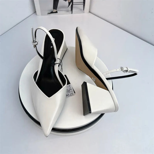 Beige Heeled Sandals Fashion Womens Shoes xakxx Med Shallow Mouth Black Pointed Luxury Block Closed Summer Medium Outside Comfort