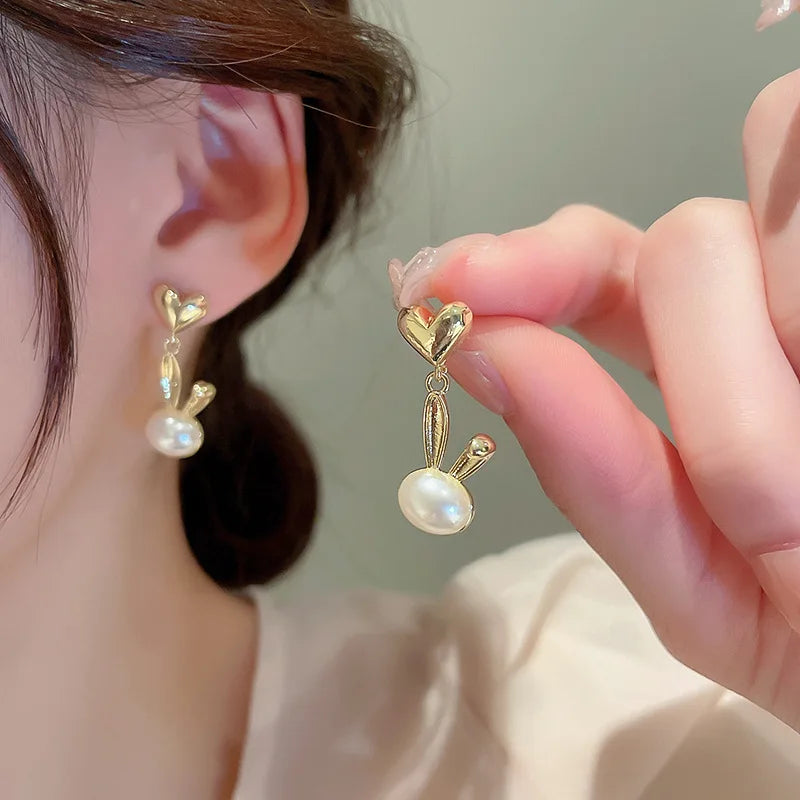 xakxx New Trend Simulation Pearl Long Earrings Women's Flower Rhinestone Wedding Pendant Earrings Fashion Korean Jewelry Earrings